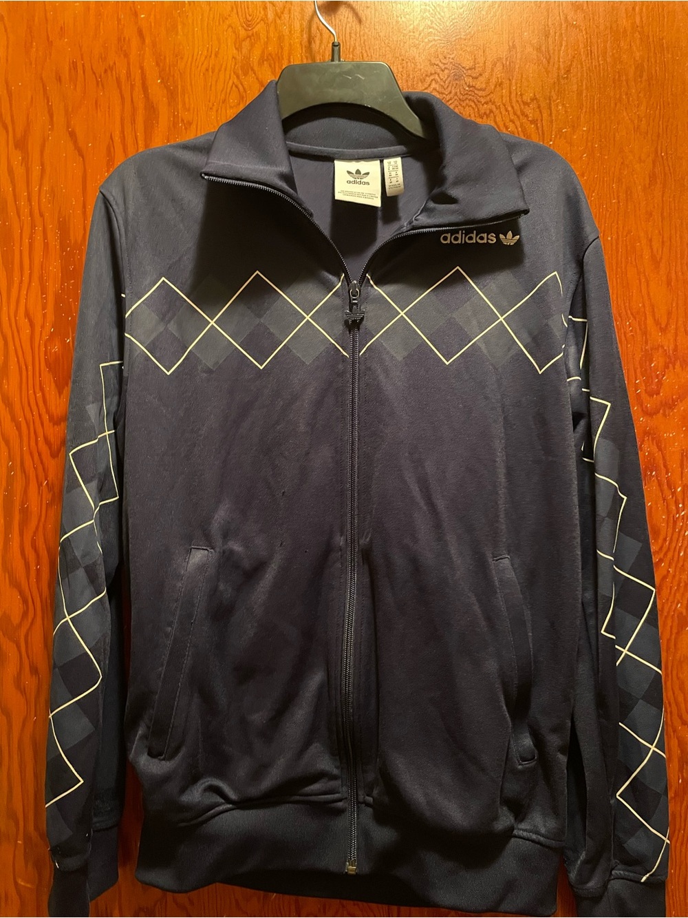 adidas Navy Blue Track Jacket with Argyle Stripe